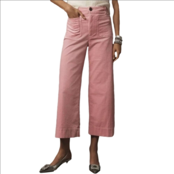 Maeve Pants - Maeve Anthropologie The Colette Light Pink Corduroy High Rise Wide Leg Crop Pant